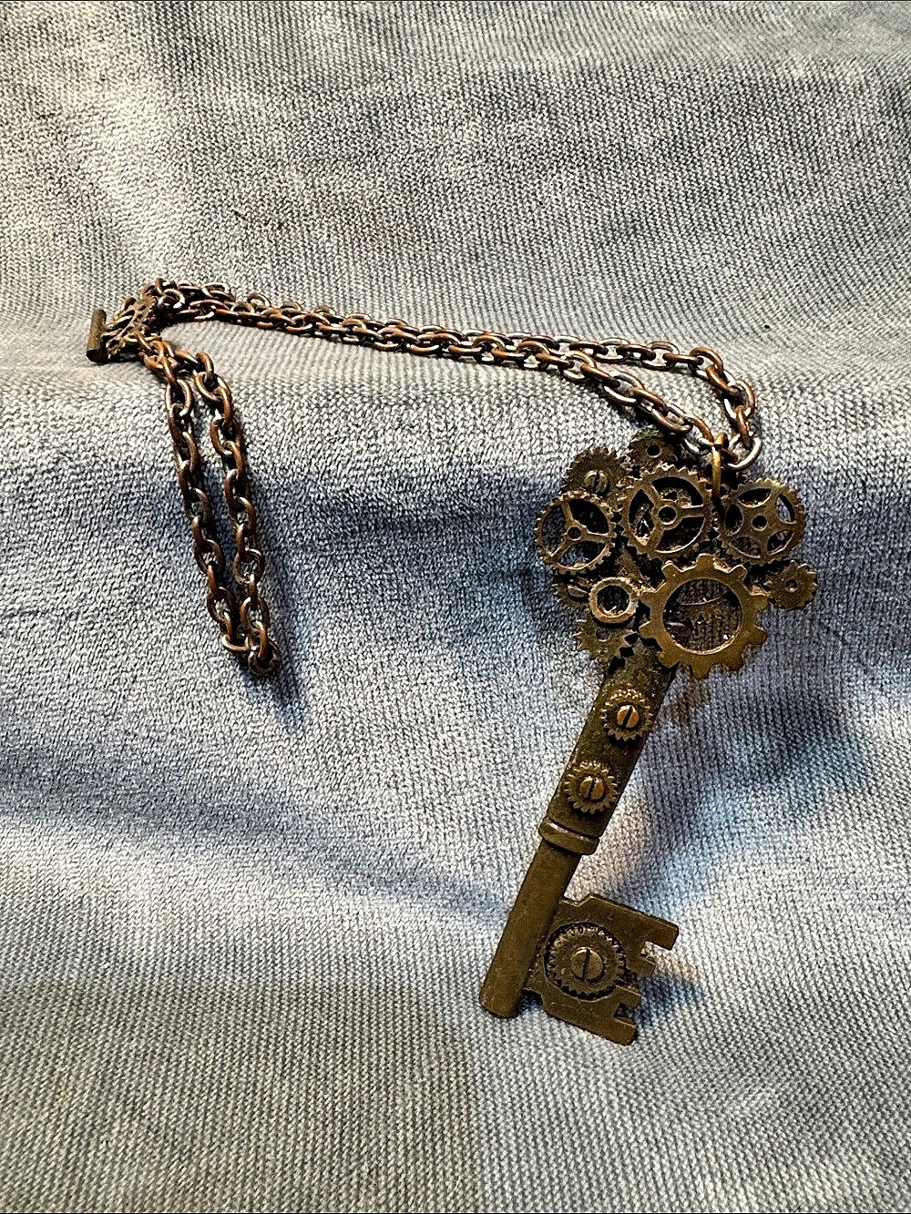 Steampunk gear key pendant necklace